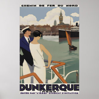 Vintage Dunkirk France Travel Poster Chemin de Fer