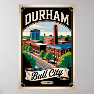 Vintage Durham North Carolina Bull City Retro  Poster
