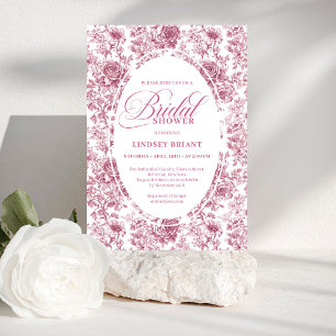 Vintage Dusky Pink French Toile Bridal Shower Invitation
