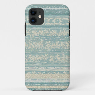 Vintage Dusty Blue and Cream Wallpaper iPhone 11 Case