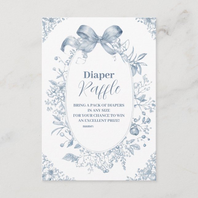 Vintage Dusty Blue Bow Raffle Diapper Enclosure Card (Front)