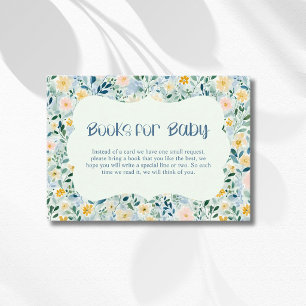 Vintage Dusty Blue Floral Blooms Books For Baby Enclosure Card