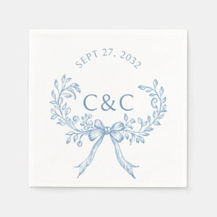 Vintage Dusty Blue Floral Coquette Monogram Napkin