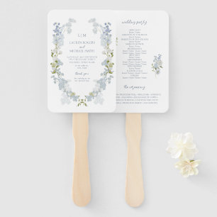 Vintage Dusty Blue Floral Monogram Wedding Program Hand Fan
