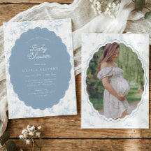 Vintage Dusty Blue Floral Photo Baby Shower