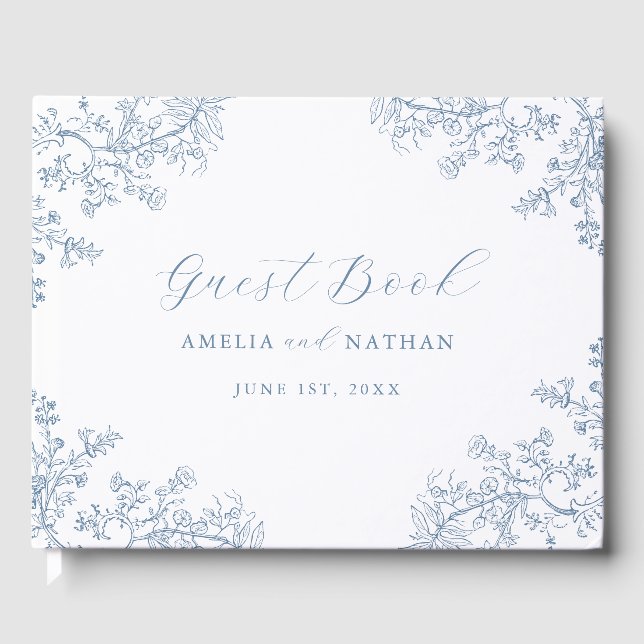 Vintage Dusty Blue Floral Wedding  Guest Book (Front)