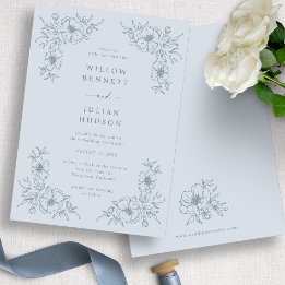 Vintage Dusty Blue Floral Wedding Invitation