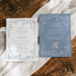 Vintage Dusty Blue French Floral Wedding Invitation<br><div class="desc">Delicate dusty blue florals framed within an ornate chinoiserie floral frame create a romantic vintage french wedding invitation with timeless elegance. Set on a white background, the graceful botanical artwork and subtle toile de jouy style details evoke the charm of classic wedding stationery inspired by Victorian floral illustrations. The muted...</div>