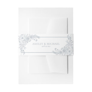 Vintage Dusty Blue Line Art Wedding Invitation Belly Band