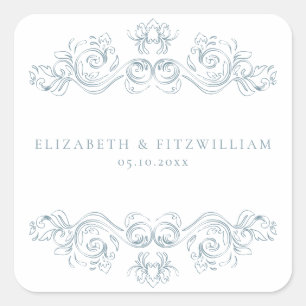 Vintage Dusty Blue Ornate Frame Elegant Script Square Sticker