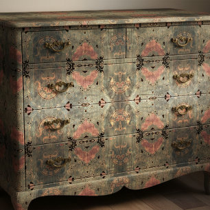 Vintage Dusty Blue Pink Pattern On Rustic Wood Tissue Paper