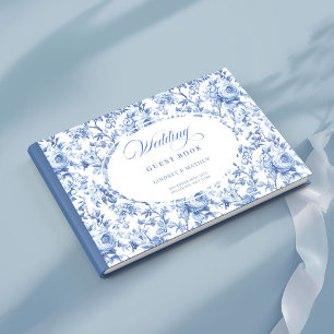Vintage Dusty Blue Toile Roses Guest Book