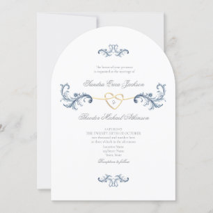 Vintage Dusty Blue Wedding Invitation with QR Code