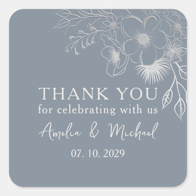 Vintage Dusty Blue Wedding Thank You Square Sticker (Front)