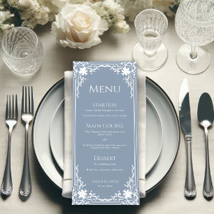 Vintage Dusty Blue White Antique Elegant Wedding  Menu