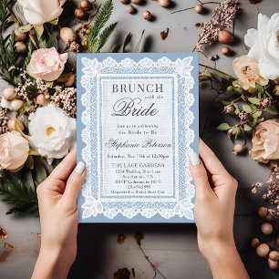 Vintage Dusty Blue White Lace Bridal Shower Brunch Invitation