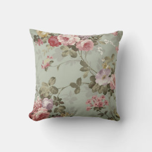 Vintage Dusty Olive Green Floral Design Outdoor Pillow
