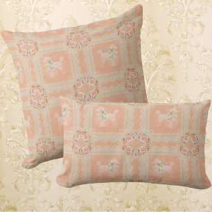 Vintage Dusty Peach Poodle Patchwork Throw Pillow