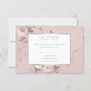VINTAGE DUSTY PINK FLORAL SILVER ALL OCCASION RSVP CARD