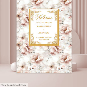 Vintage Dusty Pink Gold Floral Wedding Tapestry