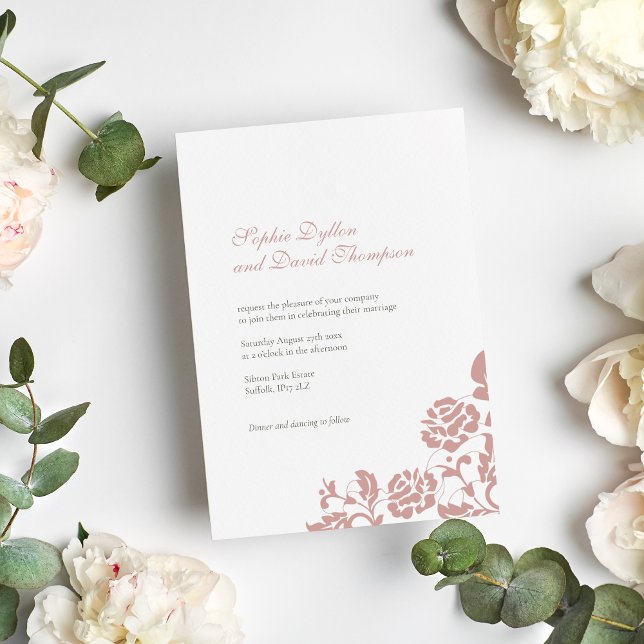 Vintage Dusty Pink Rose Lace Pattern Wedding Invitation (Creator Uploaded)