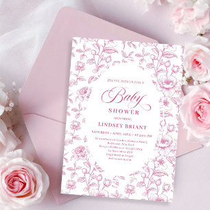 Vintage Dusty Pink Rose Pattern Baby Shower Invite