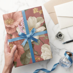 Vintage Dusty Rose Cream Floral Pattern Wrapping Paper