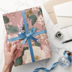 Vintage Dusty Rose Cream Floral Pattern Wrapping Paper