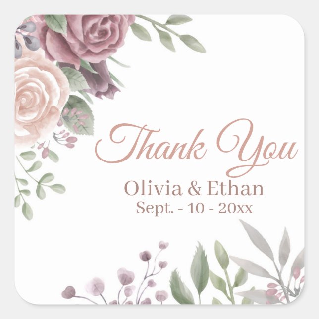Vintage Dusty Rose Floral Bouquet Square Sticker (Front)