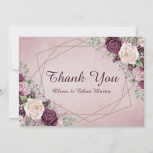 Vintage Dusty Rose Floral Geometric Thank You Card