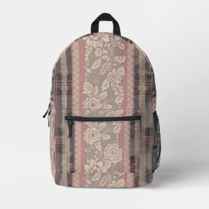 Vintage Dusty Rose Floral Lace Cottagecore Pattern Printed Backpack