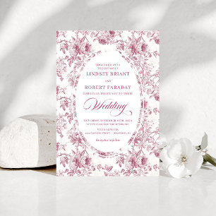 Vintage Dusty Rose French Toile Wedding Invitation