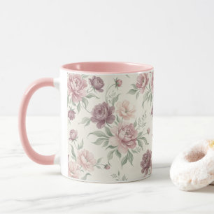 Vintage Dusty Rose & Mauve Floral Coffee Mug