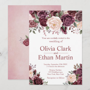 Vintage Dusty Rose on Pure White Invitation
