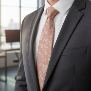 Vintage Dusty Rose Pink Florals Elegant Romantic Tie