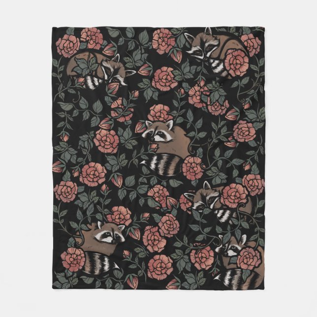 Vintage Dusty Rose Raccoons  Fleece Blanket (Front)
