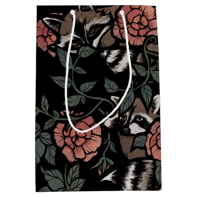 Vintage Dusty Rose Raccoons  Medium Gift Bag (Front)