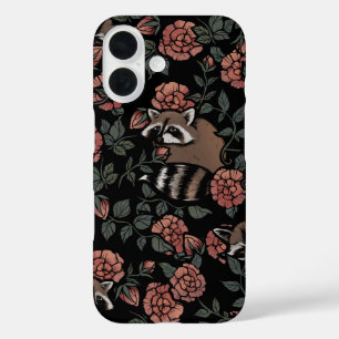 Vintage Dusty Rose Raccoons Pattern iPhone 16 Case