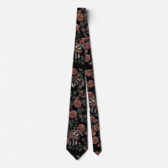 Vintage Dusty Rose Raccoons  Tie (Front)