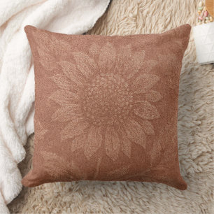 Vintage Dusty Rose Velvet Sunflower Throw Pillow