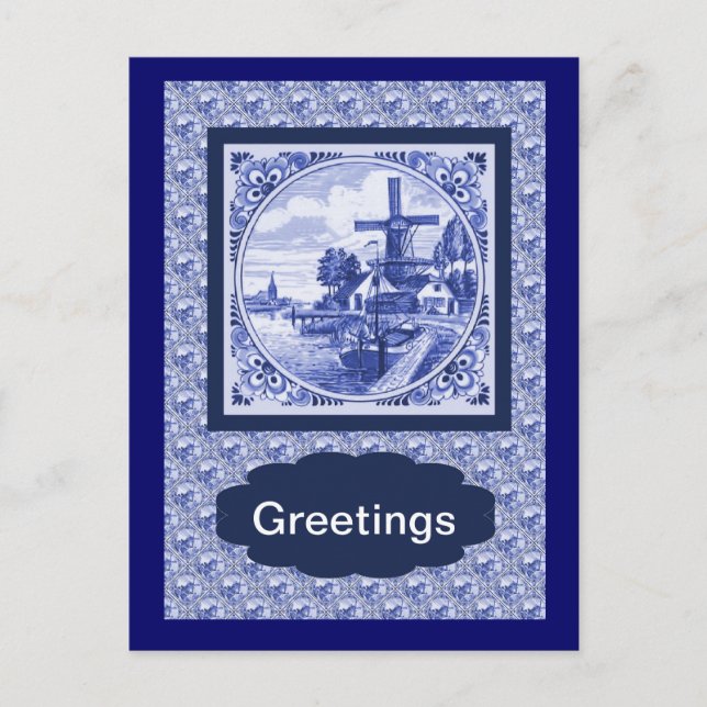 Vintage Dutch Blue Delft tile design Postcard (Front)