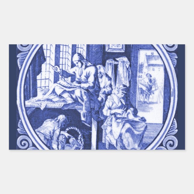 Vintage Dutch Blue Delft tile design Sticker (Front)