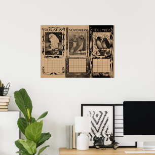 Vintage Dutch Calender Birds Blank Poster