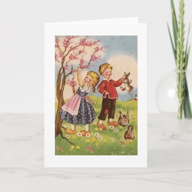 Vintage Dutch Children and Bunnies Easter Card (Front)