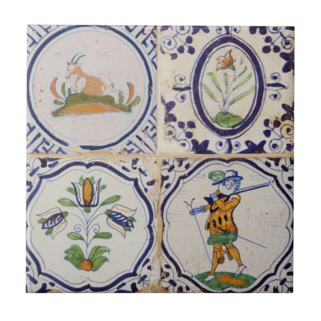 Vintage Dutch Delft Tiles 17th Century pottery art (Front)