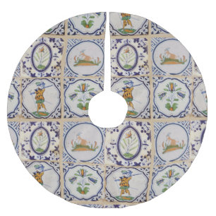 Vintage Dutch Delft Tiles 17th Century pottery art Brushed Polyester Tree Skirt