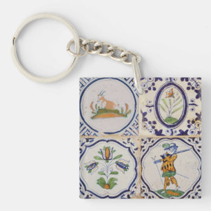 Vintage Dutch Delft Tiles 17th Century pottery art Keychain