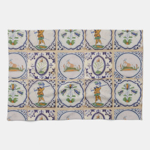 Vintage Dutch Delft Tiles 17th Century pottery art Kitchen Towel