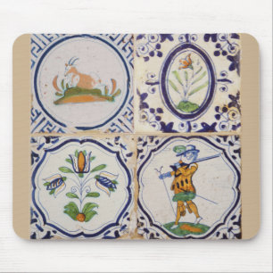 Vintage Dutch Delft Tiles 17th Century pottery art Mouse Pad