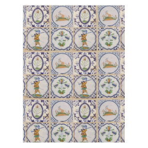 Vintage Dutch Delft Tiles 17th Century pottery art Tablecloth